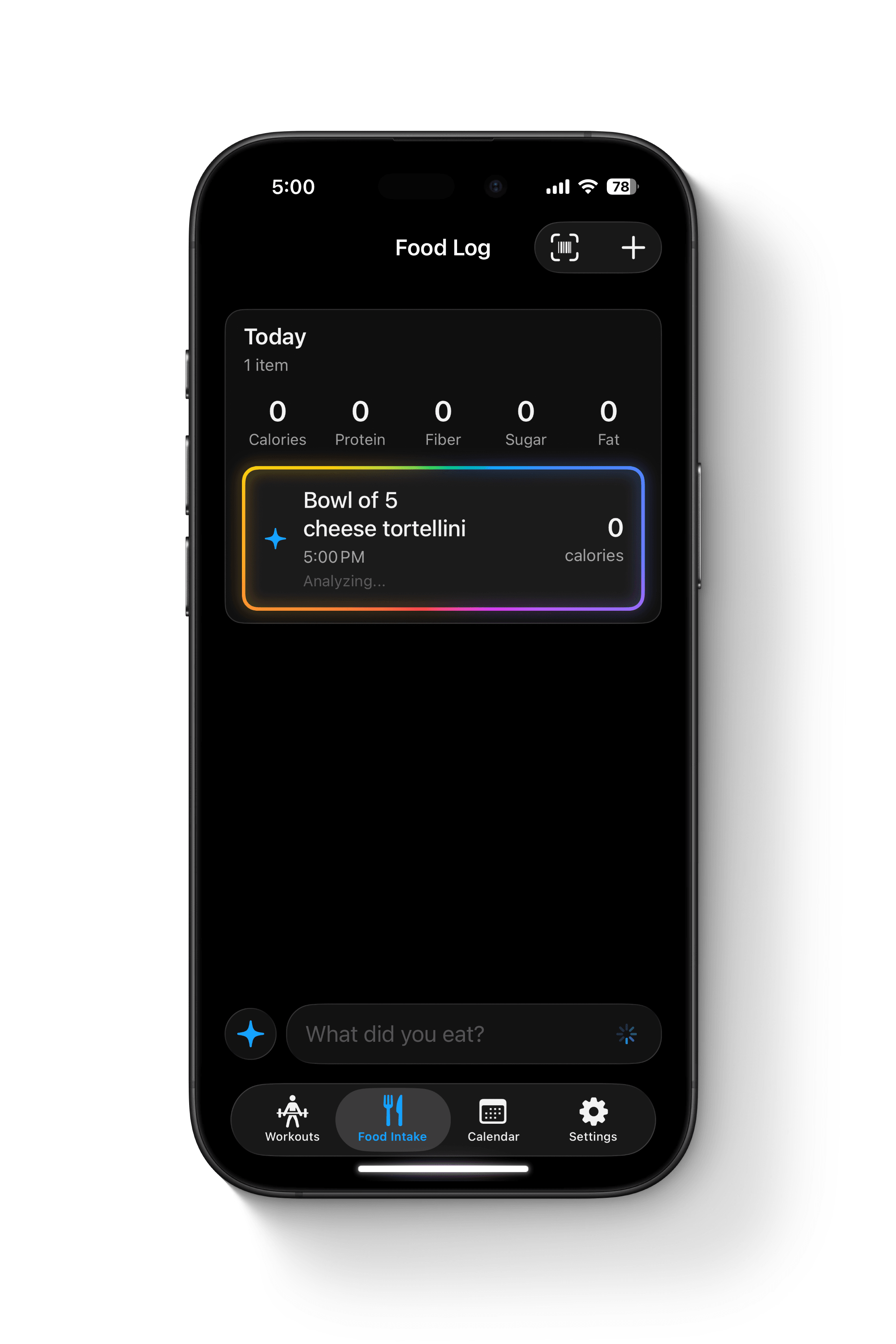 On-device AI using Apple's Foundation Models analyzes food entries and estimate macros by referencing the USDA FoodData Central database. Small, local models aren't very accurate, but web search tools can improve results. Cloud model is also available.